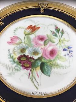 12 Antique Hand Painted Floral Colbalt Blue, Gilted Gold A. B. Pearce Ludgate Hill