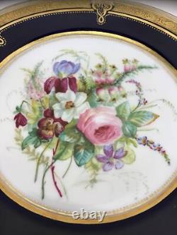 12 Antique Hand Painted Floral Colbalt Blue, Gilted Gold A. B. Pearce Ludgate Hill