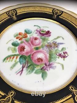 12 Antique Hand Painted Floral Colbalt Blue, Gilted Gold A. B. Pearce Ludgate Hill