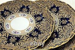 12 Antique Limoges Cobalt Blue and Gilt Dinner Plates in Arabesque Design c1900