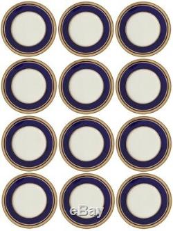 12 Antique Minton Bone China For Tiffany & Co Gold Encrusted Cobalt Blue Plates