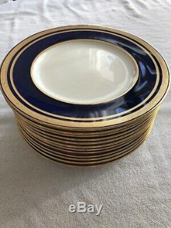 12 Antique Minton Bone China For Tiffany & Co Gold Encrusted Cobalt Blue Plates