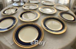 12 Antique Minton Bone China For Tiffany & Co Gold Encrusted Cobalt Blue Plates