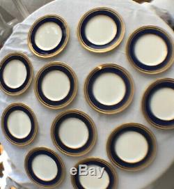 12 Antique Minton Bone China For Tiffany & Co Gold Encrusted Cobalt Blue Plates