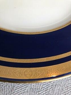 12 Antique Minton Bone China For Tiffany & Co Gold Encrusted Cobalt Blue Plates