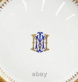 12 Antique Minton Porcelain Dinner Plates Cobalt Encrusted Monogram