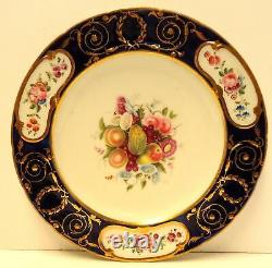 12 Circa 1840s English Coalport Cobalt Blue Hand Painted by Stephen Lawrence