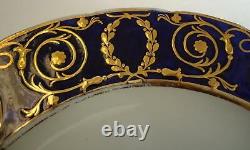 12 Circa 1840s English Coalport Cobalt Blue Hand Painted by Stephen Lawrence