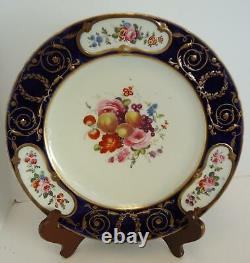 12 Circa 1840s English Coalport Cobalt Blue Hand Painted by Stephen Lawrence
