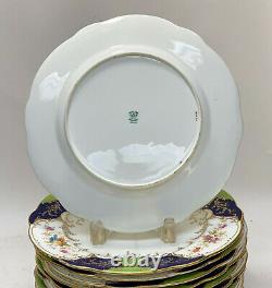 12 Coalport England Hand Painted Porcelain Scalloped Dinner Plates, circa 1900