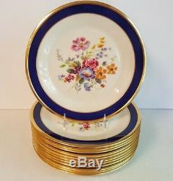 12 Cobalt Blue & Gold Floral Centers Lenox Special Service Or Dinner Plates