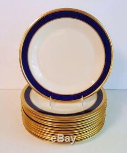 12 Cobalt Blue & Gold Lenox Special Service Or Dinner Plates 10 5/8 Wide