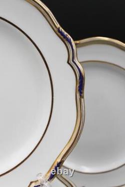 12 Copeland Spode Stafford Blue Leaf & Gold Dinner Plates T. Goode 10.5 9688
