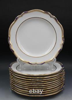 12 Copeland Spode Stafford Blue Leaf & Gold Dinner Plates T. Goode 10.5 9688