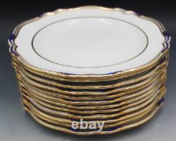 12 Copeland Spode Stafford Blue Leaf & Gold Dinner Plates T. Goode 10.5 9688