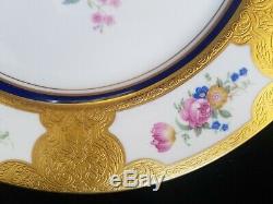 (12) Dinner Plates Concorde China Blue Raised Gold Encrusted Floral