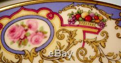 12 Dinner Plates MORGAN BELEEK AZURE 10 1/2 Roses, Fruit Baskets, Gold Trim