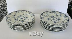 12 Dinner Plates Royal Copenhagen Blue Fluted Full Lace 10 #1084