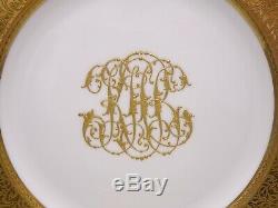 12 Elaborate Royal Doulton Dinner Plates Cobalt Gold Encrusted Raised Scrollwork