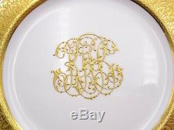 12 Elaborate Royal Doulton Dinner Plates Cobalt Gold Encrusted Raised Scrollwork