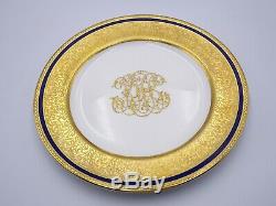 12 Elaborate Royal Doulton Dinner Plates Cobalt Gold Encrusted Raised Scrollwork