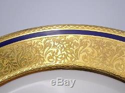 12 Elaborate Royal Doulton Dinner Plates Cobalt Gold Encrusted Raised Scrollwork