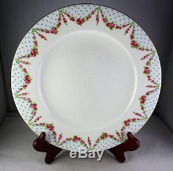 12 George Jones #14695 China Dinner Plates Blue Dots with Pink Rose Swags