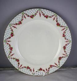 12 George Jones #14695 China Dinner Plates Blue Dots with Pink Rose Swags