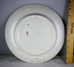 12 George Jones #14695 China Dinner Plates Blue Dots with Pink Rose Swags