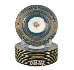 12 George Jones Crescent China Enamel & Gilt Jeweled Dinner Plates, c1900