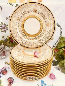 12 Heinrich Selb Bavaria 22k Gold Encrusted Blue Band 11 Dinner Plates Art Deco