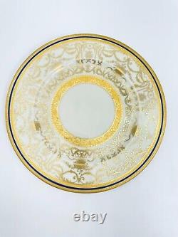 12 Heinrich Selb Bavaria 22k Gold Encrusted Blue Band 11 Dinner Plates Art Deco