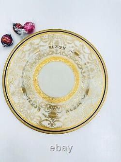 12 Heinrich Selb Bavaria 22k Gold Encrusted Blue Band 11 Dinner Plates Art Deco