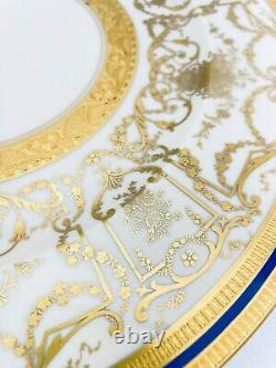 12 Heinrich Selb Bavaria 22k Gold Encrusted Blue Band 11 Dinner Plates Art Deco