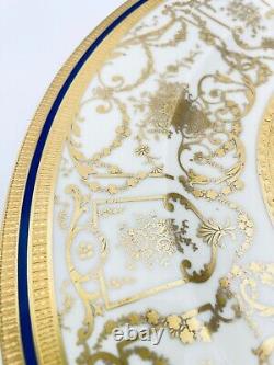 12 Heinrich Selb Bavaria 22k Gold Encrusted Blue Band 11 Dinner Plates Art Deco