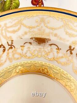 12 Heinrich Selb Bavaria 22k Gold Encrusted Blue Band 11 Dinner Plates Art Deco