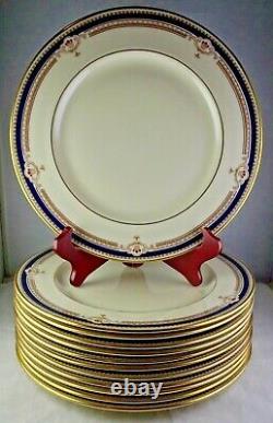 12 Lenox Buchanan Dinner Plates U. S. A. China Cobalt & Tan Scrolls Presidential