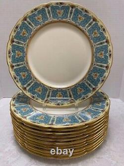 12 Lenox Enameled Antique Service Plates 1445/A302 Blue & Gold on Ivory Scallop