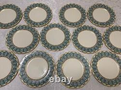 12 Lenox Enameled Antique Service Plates 1445/A302 Blue & Gold on Ivory Scallop