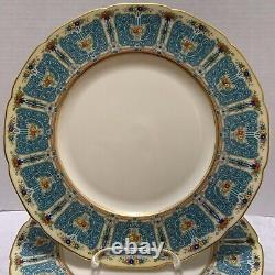 12 Lenox Enameled Antique Service Plates 1445/A302 Blue & Gold on Ivory Scallop