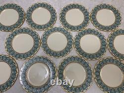 12 Lenox Enameled Antique Service Plates 1445/A302 Blue & Gold on Ivory Scallop