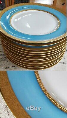 12 Lovely Haviland Limoges Jesse Dean 1865 Cerulean Blue/Gold encrusted Plates