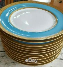 12 Lovely Haviland Limoges Jesse Dean 1865 Cerulean Blue/Gold encrusted Plates