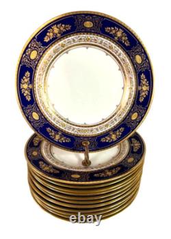 12 Minton England Cobalt &Gilt Porcelain Dinner Plates 10.5