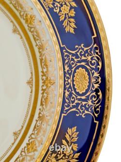 12 Minton England Cobalt &Gilt Porcelain Dinner Plates 10.5