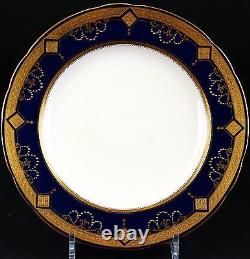 12 Minton For Tiffany Gilded Cobalt Blue Medallion Plates, gilt, encrusted