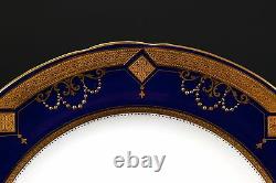 12 Minton For Tiffany Gilded Cobalt Blue Medallion Plates, gilt, encrusted