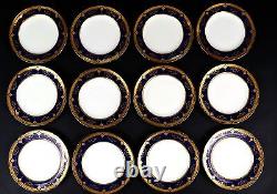 12 Minton For Tiffany Gilded Cobalt Blue Medallion Plates, gilt, encrusted