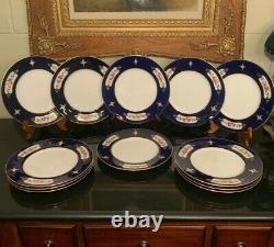 12 Minton Tiffany & Co 10 1/4 Porcelain Dinner Plates H3402 Cobalt Blue c. 1919