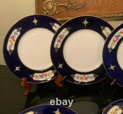 12 Minton Tiffany & Co 10 1/4 Porcelain Dinner Plates H3402 Cobalt Blue c. 1919